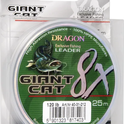 Plec. Dragon Giant Cat 8X Leader 25m 120lb ciemnozielona