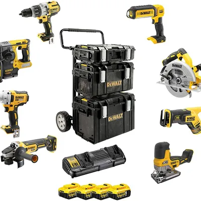 DEWALT DCK856P4 18V XR Zestaw combo 8 narzędzi DCD996, DCF894, DCH273, DCG405, DCS367, DCS355, DCS570, DCL050, 4xDCB 184, DCB132, ToughSystem