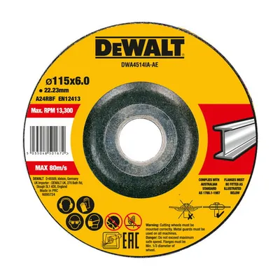 DWA4514IA DEWALT Tarcza do szlifowania metalu 115X22.23X6 mm HIGH PERFORMANCE