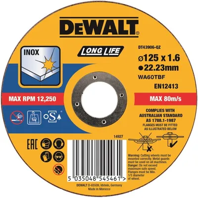 DT43906 DEWALT Tarcza do cięcia stali 125mm x 1.6mm