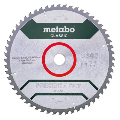 METABO PIŁA TARCZOWA „PRECISION CUT WOOD – CLASSIC”, 305X30, Z56 WZ 5° UJEMNY (628064000)