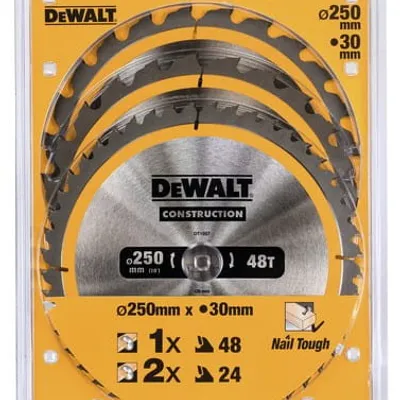 DEWALT DT1963 DEWALT Zestaw tarcze pilarskie do przecinarek stacjonarnych 250mm zestaw 3 pił