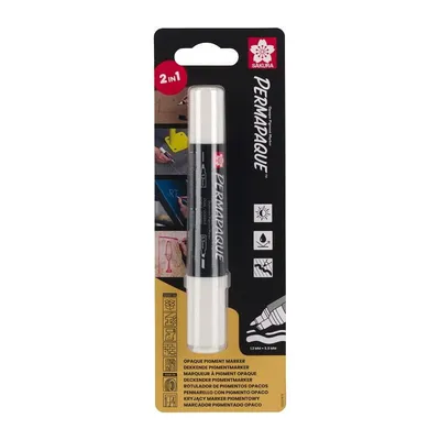 Marker Permapaque Dual Point biały, Sakura, Dwustronny 2 w 1 - z cienką 1mm i grubą 5,5mm końcówką, pigmentowy, wodoodporny, bezwonny i odporny na bla