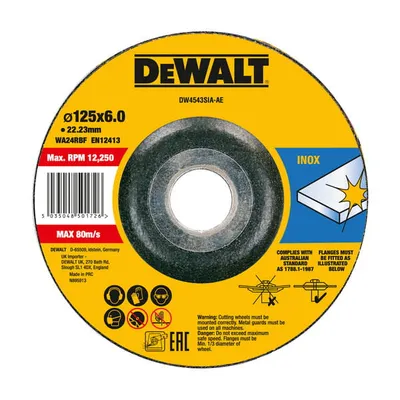 DW4543SIA DEWALT Tarcza do szlifowania INOX 125X22.23X6 mm HIGH PERFORMANCE