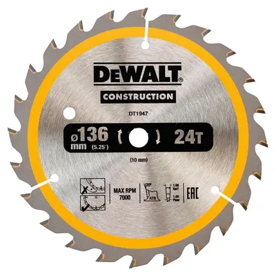 DT1947 DEWALT Tarcze do pilarek ręcznych 136x10mm 24T (DC)