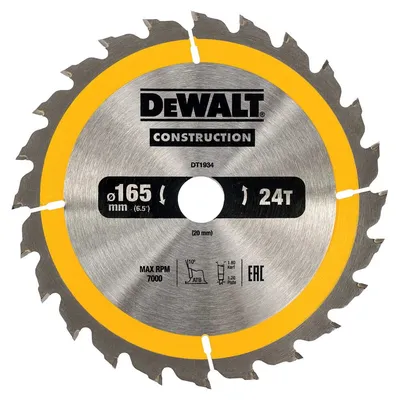 DT1934 DEWALT Tarcze do pilarek ręcznych 165x20mm 24T (AC)