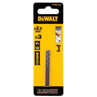 DT20513 DEWALT Wiertło do metalu BLACK&GOLD 2.5mm, 3 szt.