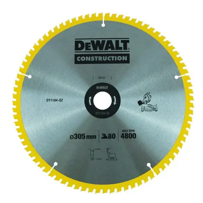 DT1184 DEWALT Tarcza do pilarek stacjonarnych 305x30 mm, 80 zębów ATB +5°