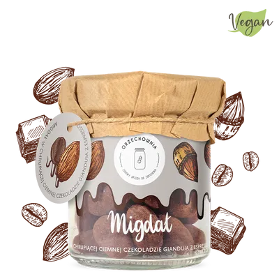 Migdał w chrupiącej ciemnej czekoladzie Gianduia z espresso (vegan)