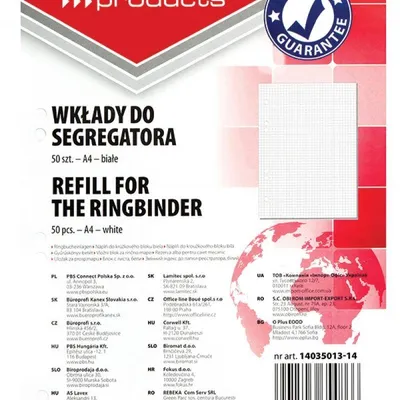 Wkłado do segregatora A4 OFFICE PRODUCTS biały kratka 50kart