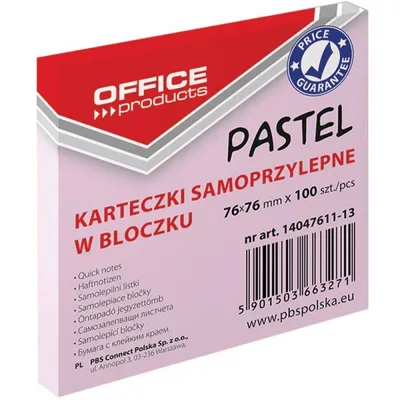 Karteczki samoprzylepne 76x76mm OFFICE PRODUCTS pastelowe różowe 100kart