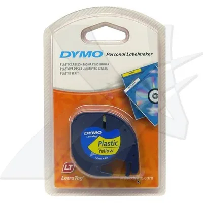 Dymo oryginalny taśma do drukarek etykiet, Dymo, 59423, S0721620, czarny druk/żółty podkład, 4m, 12mm, LetraTag taśma plastikowa