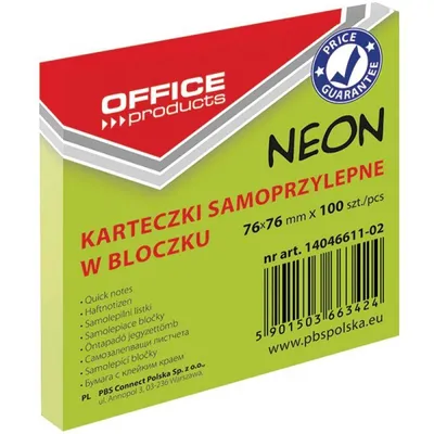 Karteczki samoprzylepne 76x76mm OFFICE PRODUCTS neonowe zielone 100kart