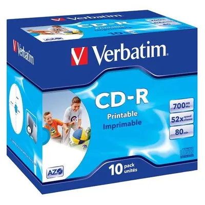 Verbatim CD-R, 43325, DataLife PLUS, 10-pack, 700MB, Super Azo, 52x, 80min., 12cm, Wide Printable, jewel box, Standard, do archiwi