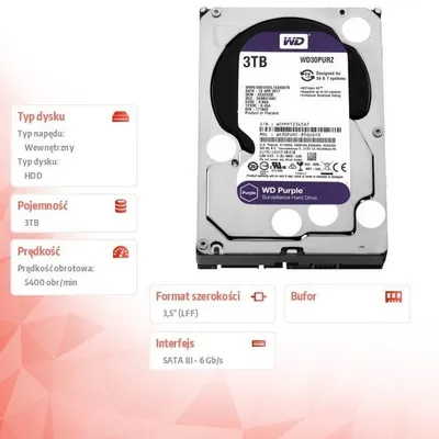 Western Digital HDD Purple 3TB 3,5'' 64MB SATAIII/5400rpm