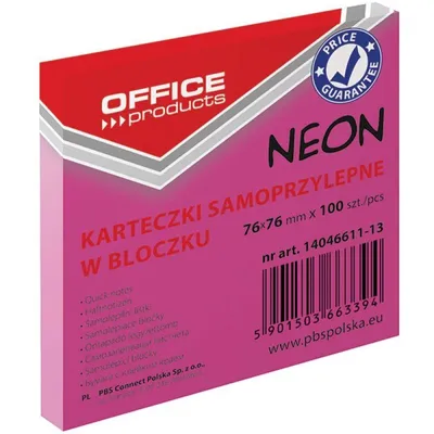 Karteczki samoprzylepne 76x76mm OFFICE PRODUCTS neonowe różowe 100kart