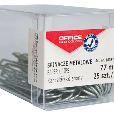 Spinacze metalowe 77mm OFFICE PRODUCTS srebrne 25szt.