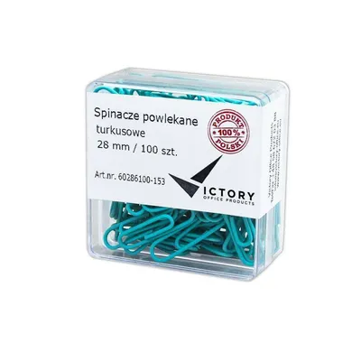 Spinacze okrągłe 28mm VICTORY OFFICE PRODUCTS 60286100-153 pastelowe turkusowe metalowepowlekane w pojemniku plastikowym 100szt