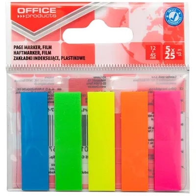 Zakładki indeksujące foliowe 12x45mm OFFICE PRODUCTS mix kolorów 5x25 szt