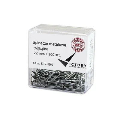 Spinacze trójkątne 22mm VICTORY OFFICE PRODUCTS 63T226100 metalowe w pojemniku plastikowym 100szt