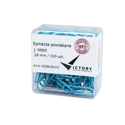 Spinacze okrągłe 28mm VICTORY OFFICE PRODUCTS 60286100-071 pastelowe jasnoniebieskie metalowepowlekane w pojemniku plastikowym 100szt