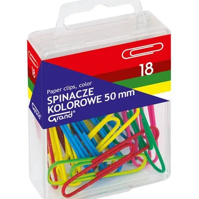 Spinacze okrągłe 50mm Grand 110-1660 mix kolorów metalowe powlekane w pojemniku plastikowym 18szt