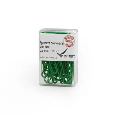 Spinacze okrągłe 28mm VICTORY OFFICE PRODUCTS 6028350-15 zielone metalowepowlekane w pojemniku plastikowym 50szt