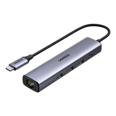 Adapter, hub USB-C do 3x USB-A 3.0 +  RJ45 Gigabit UGREEN CM473 (szary)