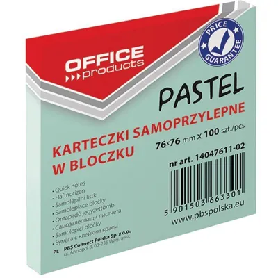 Karteczki samoprzylepne 76x76mm OFFICE PRODUCTS pastelowe zielone 100kart