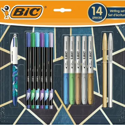 Zestaw długopis BIC 4 Colours Decor 6 pisaków Intensity Fine BIC KIDS METALLIC 503884 5 markerów permanentnych Intensity Metallic 2 wersje długopisu BIC Cristal