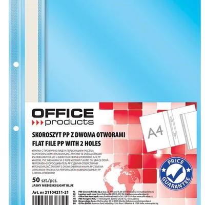 Skoroszyt wpinany A4 OFFICE PRODUCTS 2 otwory jasnoniebieski PP 100/170mikr