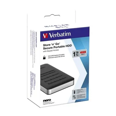 Verbatim zewnętrzny dysk twardy, Store N Go Secure Portable, 2.5", USB 3.0 (3.2 Gen 1), 1TB, 53401, czarny, szyfrowany, z klawiatu