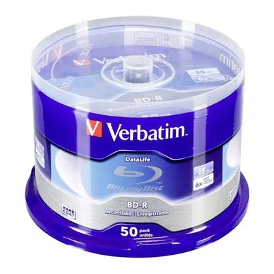 Verbatim BD-R, Single Layer 25GB, Blue Surface, Single Layer, spindle, 43838, 6x, 50-cake, No ID