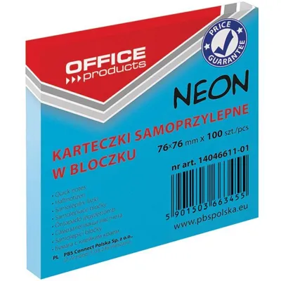 Karteczki samoprzylepne 76x76mm OFFICE PRODUCTS neonowe niebieskie 100kart