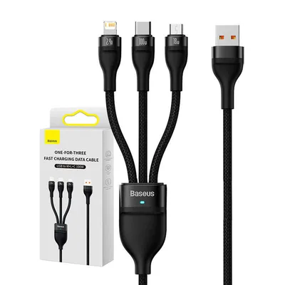 Kabel USB 3w1 Baseus Flash Series, USB-C + micro USB + Lightning, 100W, 1.2m (czarny)