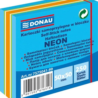 Karteczki samoprzylepne 50x50mm DONAU mix neon-pastel 250kart