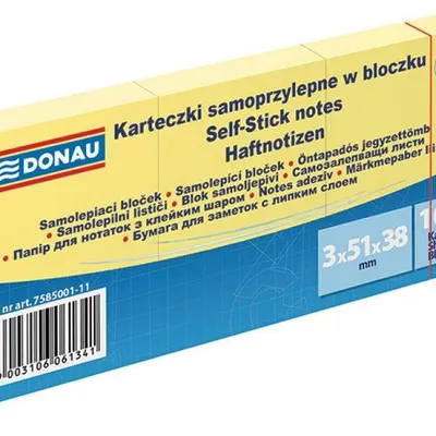 Karteczki samoprzylepne 38x51mm DONAU jasno żółte 100kart