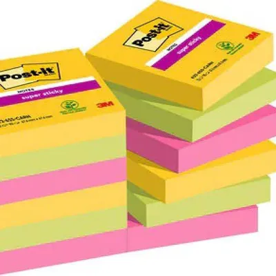 Karteczki samoprzylepne  47,6x47,6mm 3M POST-IT® Super Sticky  622-12SSRIO paleta Rio de Janeiro 12x90 kart