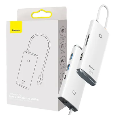 Hub 6w1 Baseus Lite Series USB-C do 2x USB 3.0 + USB-C PD + HDMI + SD/TF (biały)