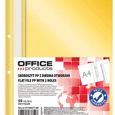 Skoroszyt wpinany A4 OFFICE PRODUCTS 2 otwory żółty PP 100/170mikr