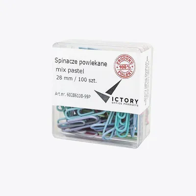 Spinacze okrągłe 28mm VICTORY OFFICE PRODUCTS 60286100-99P mix kolorów metalowepowlekane w pojemniku plastikowym 100szt