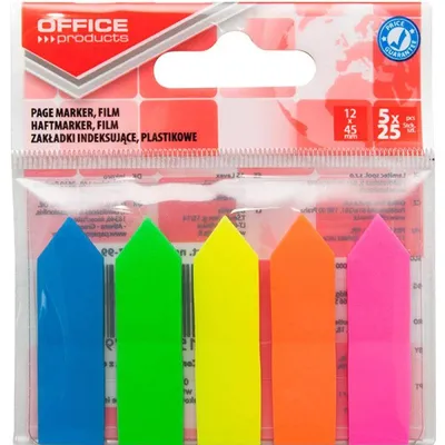 Zakładki indeksujące foliowe 12x45mm OFFICE PRODUCTS strzałki mix kolorów 5x25 szt