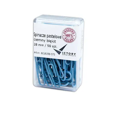 Spinacze okrągłe 28mm VICTORY OFFICE PRODUCTS 6028350-073 pastelowe ciemnoniebieskie metalowepowlekane w pojemniku plastikowym 50szt