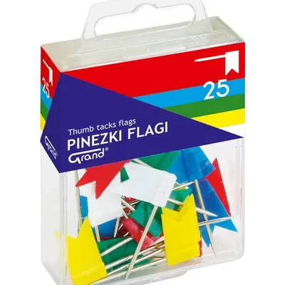 Pinezki tablicowe flaga w pojemniku plastikowym Grand 110-1001 25szt