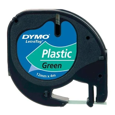 Dymo oryginalny taśma do drukarek etykiet, Dymo, 91204, S0721640, czarny druk/zielony podkład, 4m, 12mm, LetraTag taśma plastikowa