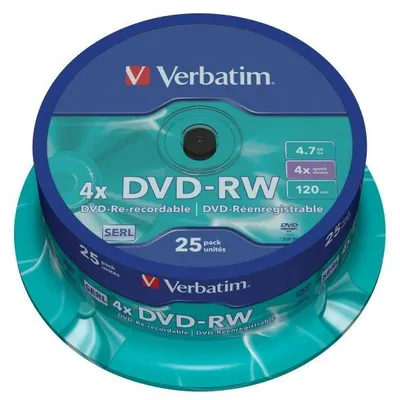 Verbatim DVD-RW, 43639, DataLife PLUS, 25-pack, 4.7GB, 4x, 12cm, General, Serl, cake box, Scratch Resistant, bez możliwości nadruk