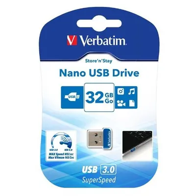 Verbatim USB flash disk, USB 3.0 (3.2 Gen 1), 32GB, Nano, Store N Stay, niebieski, 98710, USB A