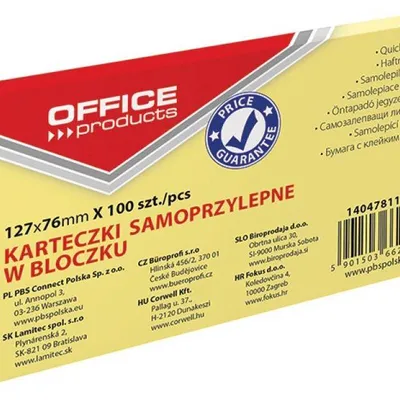 Karteczki samoprzylepne 127x76mm OFFICE PRODUCTS pastelowe jasno żółte 100kart