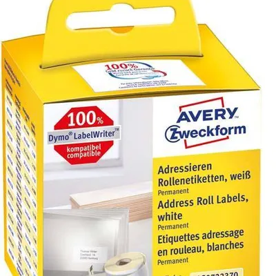 Etykiety samoprzylepne 28x89mm do adresowania AVERY ZWECKFORM trwałe, w rolce do druk. term. AS0722370 białe 260 szt