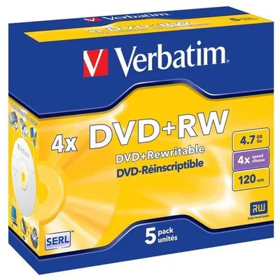 Verbatim DVD+RW, 43229, DataLife PLUS, 5-pack, 4.7GB, 4x, 12cm, General, Standard, jewel box, Scratch Resistant, bez możliwości na